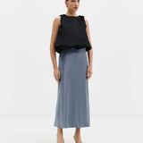 Malina Aubree Satin Midi Skirt - Steel Blue