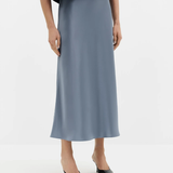 Malina Aubree Satin Midi Skirt - Steel Blue