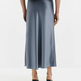 Malina Aubree Satin Midi Skirt - Steel Blue