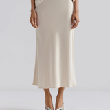 Malina Aubree Satin Midi Skirt - Vanilla