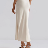 Malina Aubree Satin Midi Skirt - Vanilla