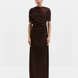 Malina Cassia Draped Fitted Maxi Dress - Dark Brown