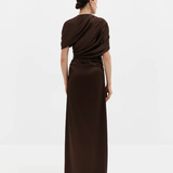 Malina Cassia Draped Fitted Maxi Dress - Dark Brown