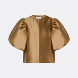 Malina Cleo Puff-Sleeve Satin Blouse - Camel