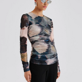 Malina Elionora Sheer Jersey Top - Dusty Poppy
