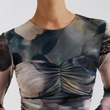 Malina Elionora Sheer Jersey Top - Dusty Poppy