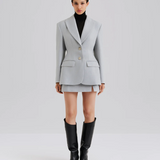 Malina Ella Tailored Peplum Blazer - Blue Fishbone