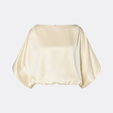 Malina Havanna Boat-Neck Puff-Sleeve Blouse - Pearl