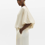 Malina Havanna Boat-Neck Puff-Sleeve Blouse - Pearl