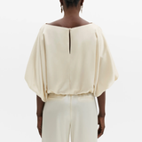 Malina Havanna Boat-Neck Puff-Sleeve Blouse - Pearl