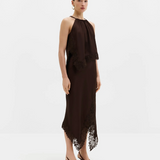 Malina Heylin Asymmetric Lace Detail Skirt - Dark Brown