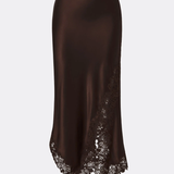 Malina Heylin Asymmetric Lace Detail Skirt - Dark Brown