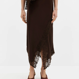 Malina Heylin Asymmetric Lace Detail Skirt - Dark Brown