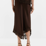 Malina Heylin Asymmetric Lace Detail Skirt - Dark Brown
