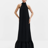 Malina Lykke Halterneck Ruffled Maxi Dress - Black