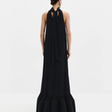 Malina Lykke Halterneck Ruffled Maxi Dress - Black