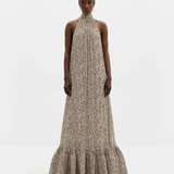 Malina Lykke Halterneck Ruffled Maxi Dress - Shaded Dot