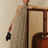 Malina Lykke Halterneck Ruffled Maxi Dress - Shaded Dot