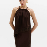 Malina Madina Asymmetric Lace Hem Top - Dark Brown