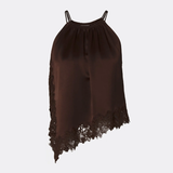 Malina Madina Asymmetric Lace Hem Top - Dark Brown