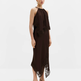 Malina Madina Asymmetric Lace Hem Top - Dark Brown
