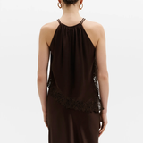 Malina Madina Asymmetric Lace Hem Top - Dark Brown