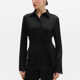 Malina Malou Satin Lace Hem Shirt - Black