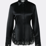 Malina Malou Satin Lace Hem Shirt - Black