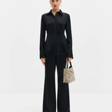 Malina Malou Satin Lace Hem Shirt - Black