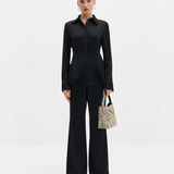 Malina Marine Satin Lace Hem Trousers - Black