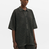 Malina Moa Oversized Pointelle Knitted Shirt - Black Metallic