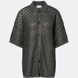 Malina Moa Oversized Pointelle Knitted Shirt - Black Metallic