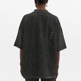 Malina Moa Oversized Pointelle Knitted Shirt - Black Metallic