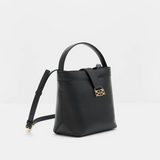 Malina Monogram Leather Bucket Bag - Black