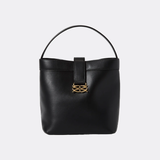 Malina Monogram Leather Bucket Bag - Black