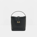 Malina Monogram Leather Bucket Bag - Black