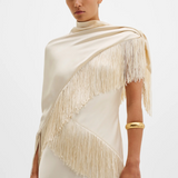 Malina Nalia Fringe Satin Scarf - Pearl