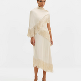 Malina Nalia Fringe Satin Scarf - Pearl
