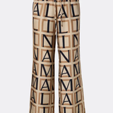 Malina Olga Drawstring Silk Pants - Monogram Camel