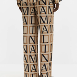 Malina Olga Drawstring Silk Pants - Monogram Camel