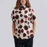 Malina Otilia Draped Half Polo Top - Wine Peony