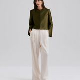 Malina Ruthie Cropped Long Sleeve Blouse - Olive