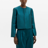 Malina Ruthie Slit-Sleeve Satin Blouse - Teal
