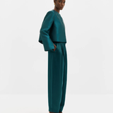 Malina Ruthie Slit-Sleeve Satin Blouse - Teal