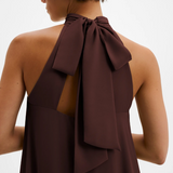 Malina Sabrina Halterneck Ruffled Midi Dress - Espresso