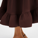 Malina Sabrina Halterneck Ruffled Midi Dress - Espresso
