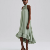 Malina Sabrina Halterneck Ruffled Midi Dress - Sage