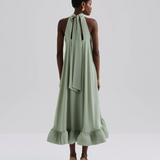 Malina Sabrina Halterneck Ruffled Midi Dress - Sage