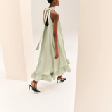 Malina Sabrina Halterneck Ruffled Midi Dress - Sage