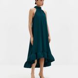 Malina Sabrina Halterneck Ruffled Midi Dress - Teal